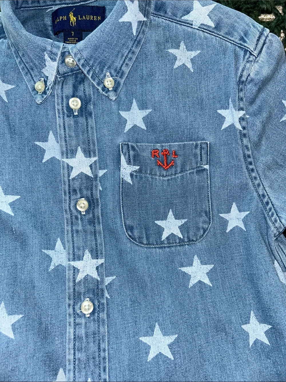 Ralph Lauren Blue Denim Star-Print Button-Down Shirt